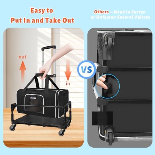 Petskd Small Pet Carrier 17"x11"x9.5" with Wheels Airline Approved, Black