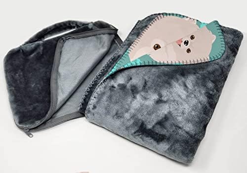 Caroline's Treasures MLM1084TBLT White Pomeranian Soft Travel Blanket with Bag Airplane Blanket, Indoor Outdoor Camping Blanket for Traveling, Picnics, Beach Trips, Concerts
