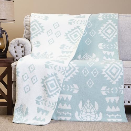 Carstens, Inc. Luxury Soft Stretchy Reversible Plush Throw Blanket, Large 50" x 60", Seaglass