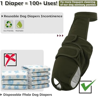 QBLEEV Female Dog Diapers with Adjustable Suspenders – Washable Sanitary Panties for Dogs in Heat or Incontinence, Escape-Proof Reusable Pet Period Underwear Onesie for Small to Large Breeds