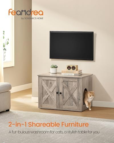 Feandrea Cat Litter Box Enclosure, End Table, 27.6 x 19.7 x 19.7 Inches