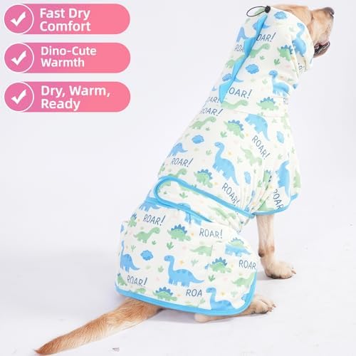 LovinPet 3-in-1 Dog Warm Winter Coat & Bathrobe, White Dinosaur Fleece, L
