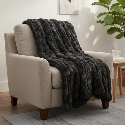 Lavish Home Jacquard Faux Fur Throw 60 x80 Black