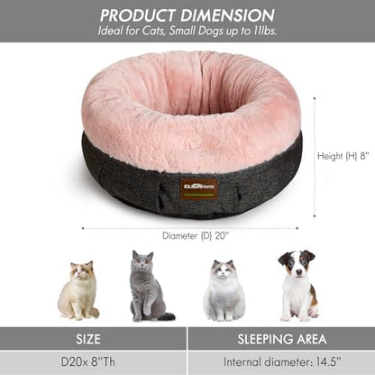 ClevaHome Calming Soft Plush Donut Cat Bed, Fluffy Round Cat Bed for Indoor Cats, Washable Kitten Bed with Plush Faux Fur, Anti-Slip Bottom, Blush Pink