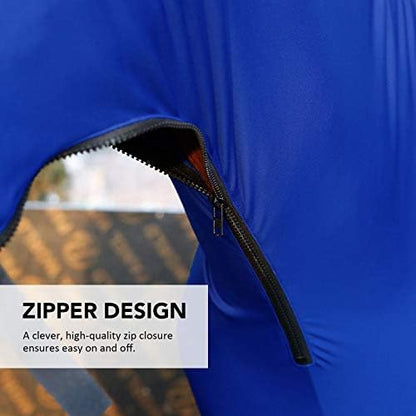 Harrison Howard Horse Stretch Hood Without Ears Snug Fitting Hood with Zip Closure Covers Face, Shoulders, Mane, Chest and Withers Perfect for Show/Event Preparation - Blue