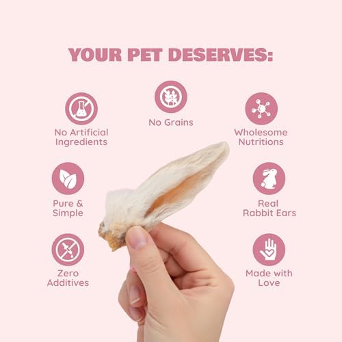 Benji & Louie Air Dried Whole Rabbit Ears with Fur - Natural Healthy Dog Treats or Dog Chews, Single Ingredient, 1.5 oz, 4 to 6 Count (Pack of 3)
