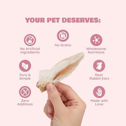 Benji & Louie Air Dried Whole Rabbit Ears with Fur - Natural Healthy Dog Treats or Dog Chews, Single Ingredient, 1.5 oz, 4 to 6 Count (Pack of 3)