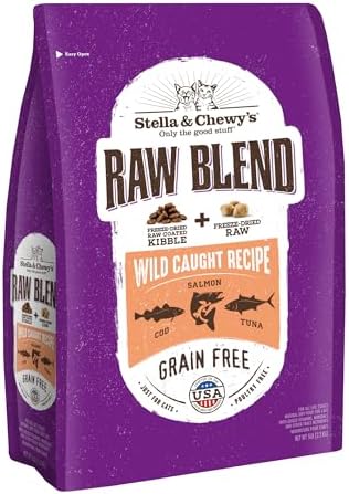 Stella & Chewy's Raw Blend Premium Kibble Cat Food – Grain Free, Protein Rich Meals – Wild-Caught Fish Recipe – 5 lb. Bag