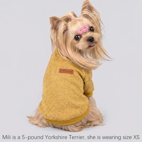 2 Pack Dog Sweaters for Small Dogs Girl Boy Winter Fleece Clothes Warm Soft Dog Sweatshirt Outfit for Dogs Cats Pet Apparel (Brown+Yellow, M (Back: 13.7",Chest: 17.7", 10-14Ibs))