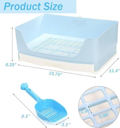 Yesland Large Rabbit Litter Box with Drawer - Corner Toilet Trainer for Adult Bunny, Guinea Pigs, Ferret, Chinchilla, Small Animals - Easy Clean Plastic Pet Pan, Blue (15.75" L x 11.4" W)