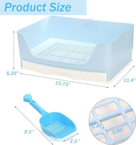 Yesland Large Rabbit Litter Box with Drawer - Corner Toilet Trainer for Adult Bunny, Guinea Pigs, Ferret, Chinchilla, Small Animals - Easy Clean Plastic Pet Pan, Blue (15.75" L x 11.4" W)