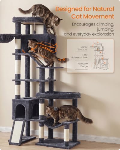 Feandrea Large Cat Tree, 79.5" Tall Sturdy Cat Tower for Indoor, Dark Gray