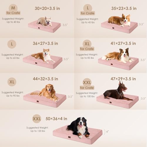 EHEYCIGA Orthopedic Dog Bed Large with Removable Washable Cover, 36IN Pink