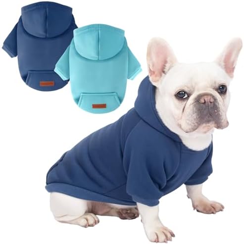 2 Pack Dog Hoodie Warm Hood Dog Sweater Cold Weather Small Dogs Sweatshirt Comfort Pet Clothes for Small Medium Dogs with Pockets Cats Chihuahua Clothes for Male Female Girl Boy Sporty Daily Wear