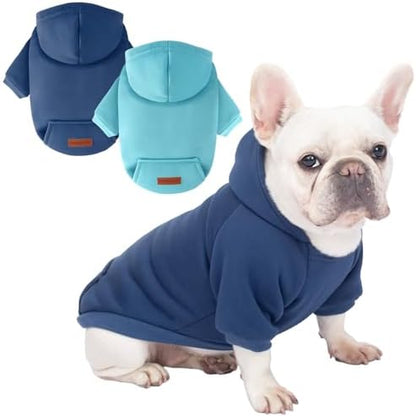 2 Pack Dog Hoodie Warm Hood Dog Sweater Cold Weather Small Dogs Sweatshirt Comfort Pet Clothes for Small Medium Dogs with Pockets Cats Chihuahua Clothes for Male Female Girl Boy Sporty Daily Wear