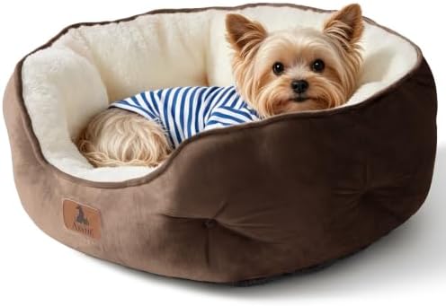 Asvin Medium Dog Bed for Medium Dogs, Cat Beds for Indoor Cats, Pet Bed for Puppy and Kitty, Extra Soft & Machine Washable with Anti-Slip & Water-Resistant Oxford Bottom, Brown, 25 inches