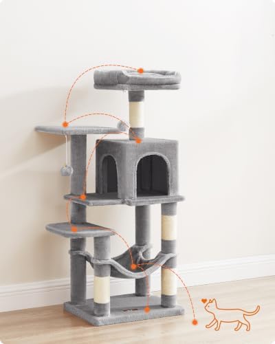 Feandrea Cat Tree, 44.1-Inch Cat Tower, Multi-Level Condo, Light Gray