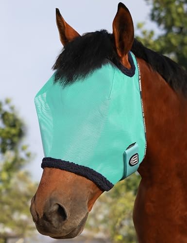Harrison Howard All Round Mesh Horse Fly Mask UV Protective with Fleece Padded Edging Mint M