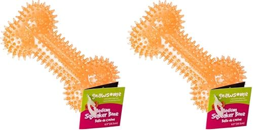 Gnawsome Dog Toys - 6.5” Spiky Squeaker Bone - Medium - Dental & Gum Wellness - Stimulating Fun - Hidden Squeaker - Durable for Heavy Chewers - 100% BPA-Free - Assorted Colors (Pack of 2)