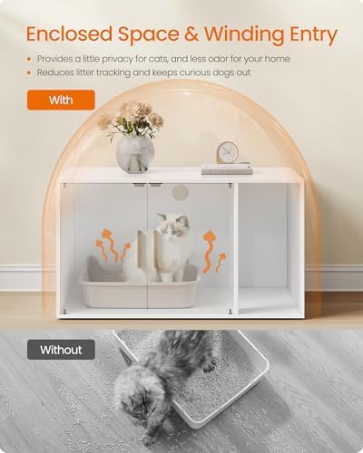 Feandrea Cat Litter Box Enclosure, Double Doors, 31.5 x 19.7 x 17.7 Inches