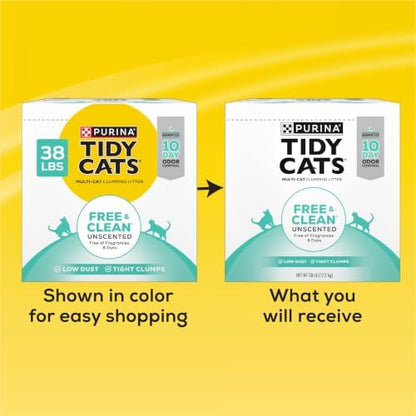 Purina Tidy Cats Free and Clean Unscented Clumping Cat Litter, 38 lb Box