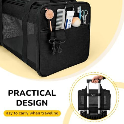 Hipubby Cat Carrier Dog Carrier for Pets Up to 16 Lbs, Soft-Sided Pet Travel Carrier for Cats and Small Dogs, Airline Approved Pet Carrying Case with Shoulder Strap & Removable Mat - Black