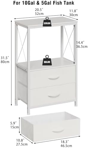 10 Gallon Aquarium Stand with 2 Drawers, White