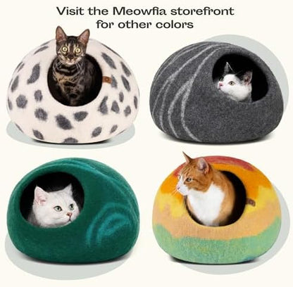 MEOWFIA Cat Cave - Merino Wool Bed for Indoor Cats (Back Aqua, Medium)