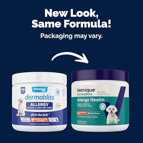 Vetnique Dermabliss Seasonal Dog Allergy Relief & Immune Support Supplement Allergy Chews for Dogs Itching and Licking with Omega 3 Fish Oil & Probiotics for Itch Relief (60 Count Chews) (Pack of 2)