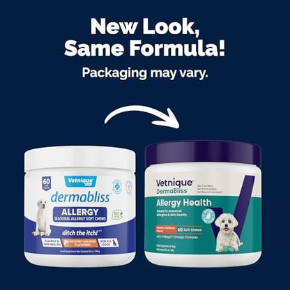Vetnique Dermabliss Dog Allergy Chews for Itch Relief, Skin & Coat 60ct