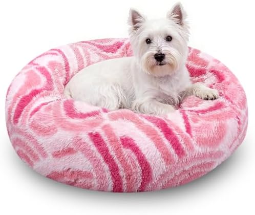 Calming Soft Round Dog & Cat Bed, Donut Cuddler Warming Cozy Fluffy Plush Cushion Beds for Small Medium Sized Dog and Cat