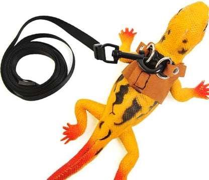 3 Pack Bearded Dragon Harness and Leash Set - Adjustable Soft Leather Vest with 6.89FT Retractable Lead, Escape-Proof Lizard Walking Harness for Reptiles, Squirrels & Small Pets (Brown)