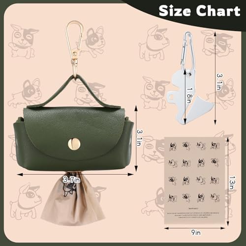 Affrolling 5 Pcs Leather Dog Poop Bag Holder Christmas Include 45 Scented Poop Bags Dispenser Cute for Travel Walking Dog Park and Outdoor Use(Dark Green)