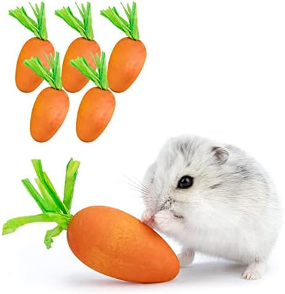 Niteangel Hamster Chew & Decor Toys: Pack of 6 Carrot-Shape & Beech Wood