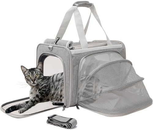 Cat Carriers Soft Stylish Small Dogs Puppy Pets Bag,Sturdy,Ventilated,Airline Approved,Expandable,Rabbit Cage Small Animals Travel Outdoor Carry Kennel Gray Color