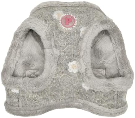 Pinkaholic New York Lidia Vest Dog Harness Step-in Warm Winter Flower Pattern for Small Dog, Light Grey, Medium