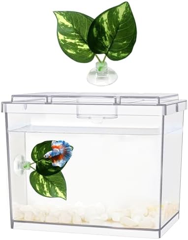 MoonOrange Mini Betta Fish Tank, Small Fish Bowl for Temporary Space, 0.2 Gallon Stackable Cube Tank with Betta Leaf and Gravels for Small Fish, Insect, Shrimp, Crab, Spider.(Pack-1)