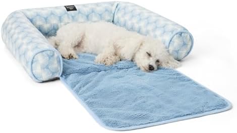 Nicole Miller New York PET Kendall Fluted Geo Cozy Couch Protector Pet Bed, Cozy & Calming, Non-Slip Bottom, Machine Washable, Blue, Large 40"x23"x4"