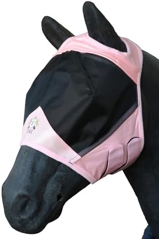 T TEKE Fine Mesh Horse Fly Mask w/No Ears, UV Blocking 3D Eye Visor with Extra Fleece Cushioned Forehead, Protection from Insect Pests