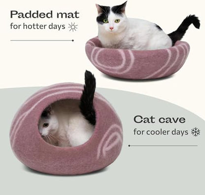 MEOWFIA Cat Cave - Merino Wool Bed for Indoor Cats (Rose Gold, Large)