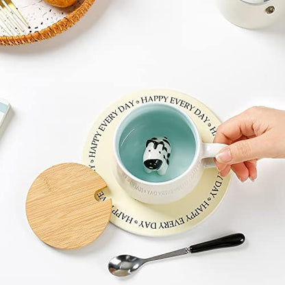 BigNoseDeer Zebra Mug Cute Mugs with 3D Zebra Inside Ceramic Coffee Mug Tea Cup with Spoon and Lid Cool Stuff Birthday Mother's Day Cute Gifts for Women Kids 12oz（Zebra）