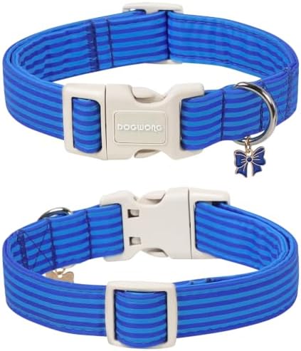 DOGWONG Blue Dog Collar, Cute Blue Striped Dog Collar,Adjustable Girl Boy Dogs Collars for X-Small Puppies Dogs, Neck 8-12 inches