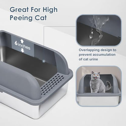 Suzzipaws XL Enclosed Stainless Steel Cat Litter Box for Big Cats