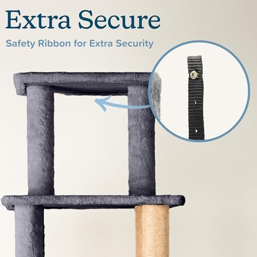 68” Tall Cat Tree Tower - Cat Tower with 2 Kitten Condos, Climbing Perches, 8 Jute Rope Scratching Posts, and Hanging Toy - Multi-Level Kitten Tree and Climbing Activity Furniture by PETMAKER (Gray)