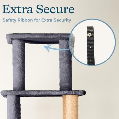68” Tall Cat Tree Tower - Cat Tower with 2 Kitten Condos, Climbing Perches, 8 Jute Rope Scratching Posts, and Hanging Toy - Multi-Level Kitten Tree and Climbing Activity Furniture by PETMAKER (Gray)