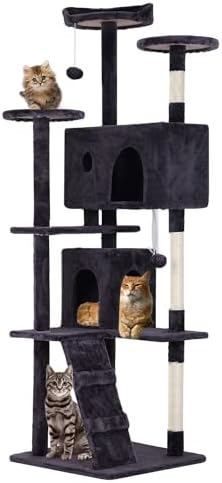 FDW | 70" Cat Tree Tower | Ashy | Multi-Level Indoor Activity Center with Sisal Scratching Posts, Condos, Plush Perches, Hanging Cat Toys | Sturdy, Easy to Assemble | for Kittens & Adult Cats