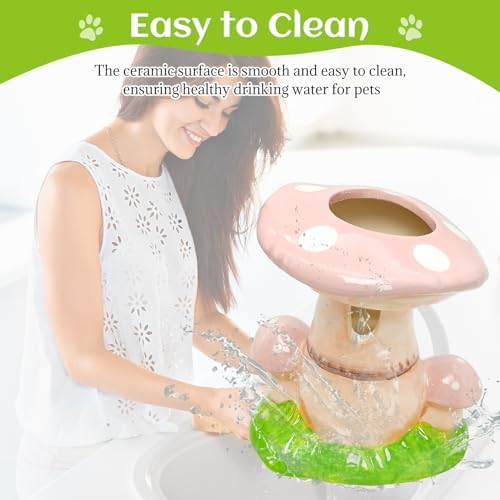 BNOSDM Hamster Water Bottle No Drip Ceramic Hamster Water Bottle for Glass Tank - 80ML Water Dispenser with Mushroom Stand Holder for Syrian Hamsters, Dwarf Hamsters, Mice, Gerbils (Pink)