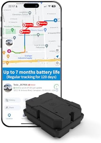 Magnetic GPS Tracker for Vehicles, Affordable Subscription, 5-Day Free Trial, Up to 7-Month Battery Life, Hidden Waterproof Real-time Tracker for Car, Trailer