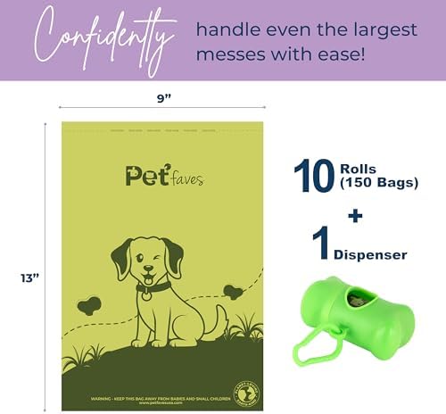 Pet Faves Eco-friendly Dog Poop Bags -100% Leak-Proof, Strong and Extra Long Doggie Poop Bags for Dogs and Cats waste bag, Lavender Scented - 150 Bags (1 pack)