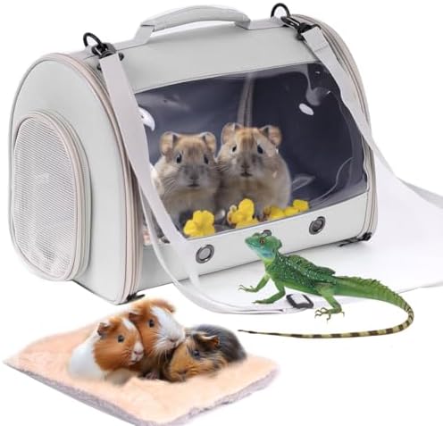 Bearded Dragon Travel Carrier Backpack,Lizard Backpack Carrier,Space Capsule Clear Bubble Window Astronaut Reptile Carrier Backpack for Guinea Pig,Sugar Glider,Bunny (Grey, TPU Carrier+MAT)